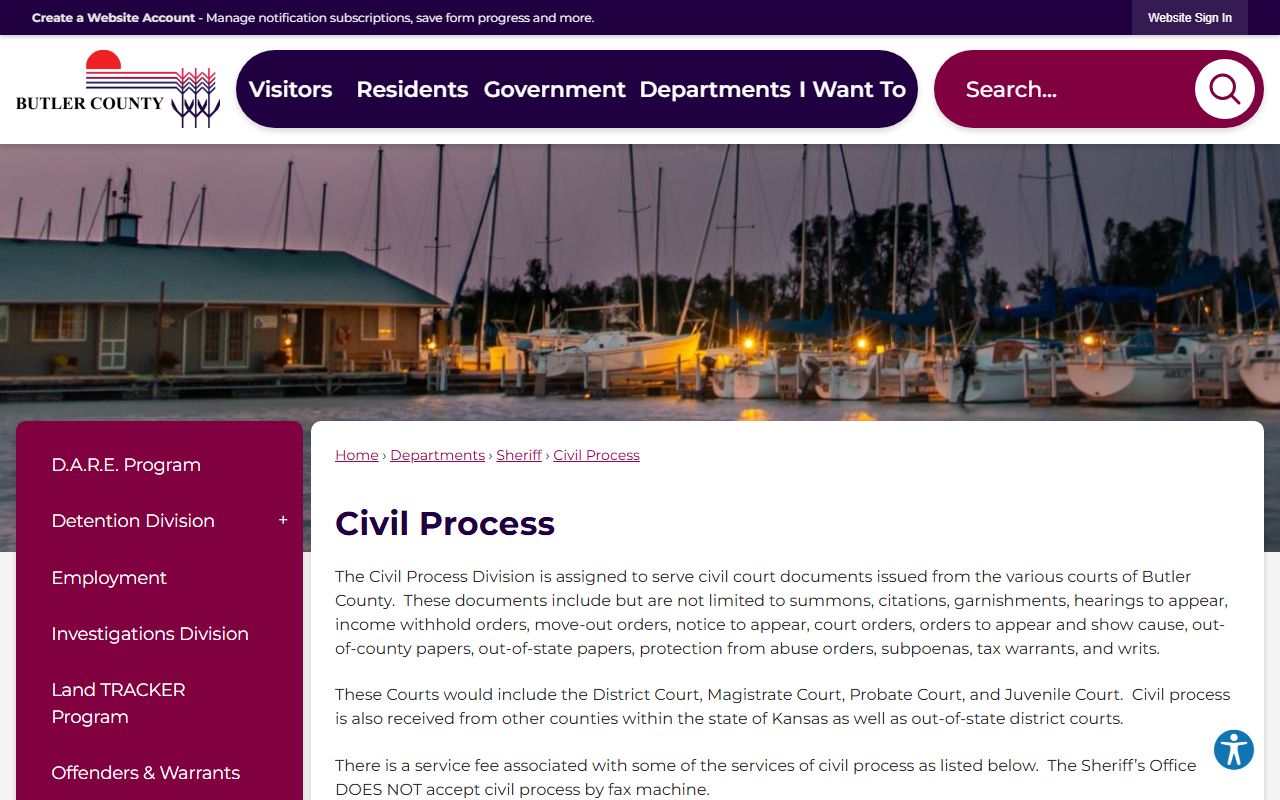 Butler County Clerk of the District Court records and sheriff civil process service