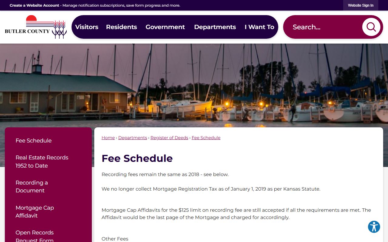 Butler County Clerk of the District Court records and Register of Deeds fee schedule