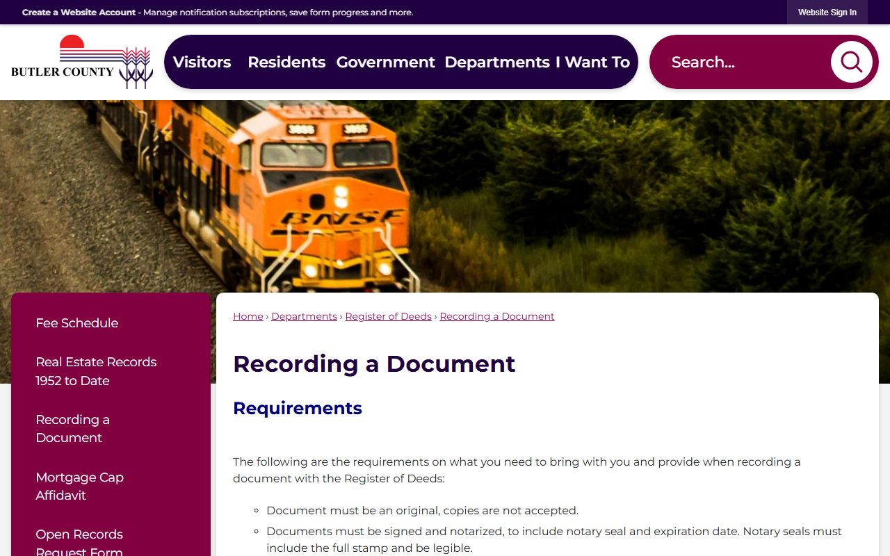 Butler County Clerk of the District Court records and recording document instructions