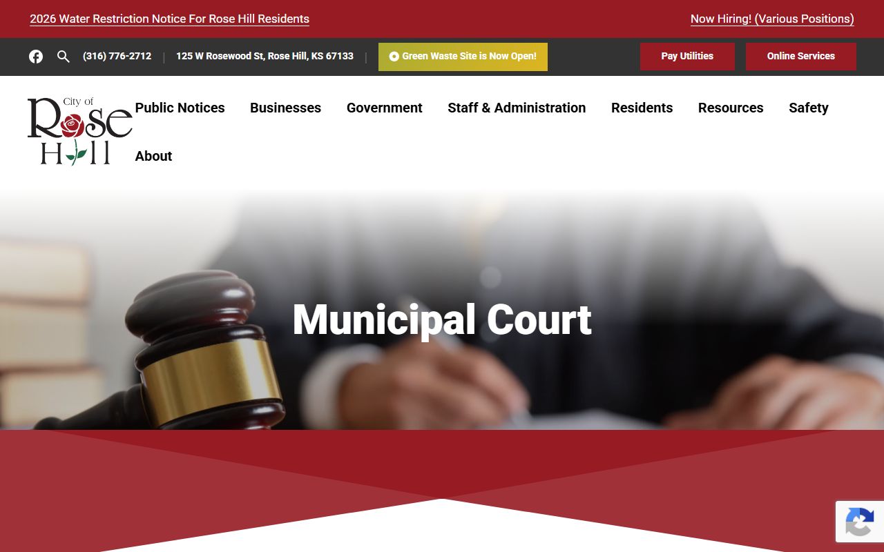 Butler County court dockets Rose Hill Municipal Court page