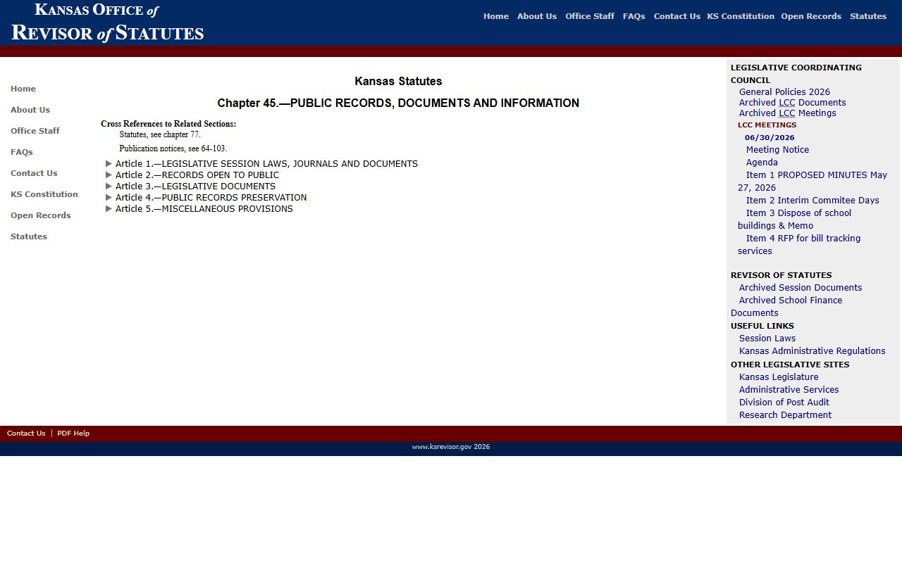 Butler County court records Kansas public records statute chapter index