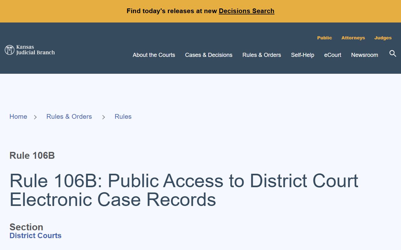 Butler County court records Kansas Supreme Court Rule 106B public access page