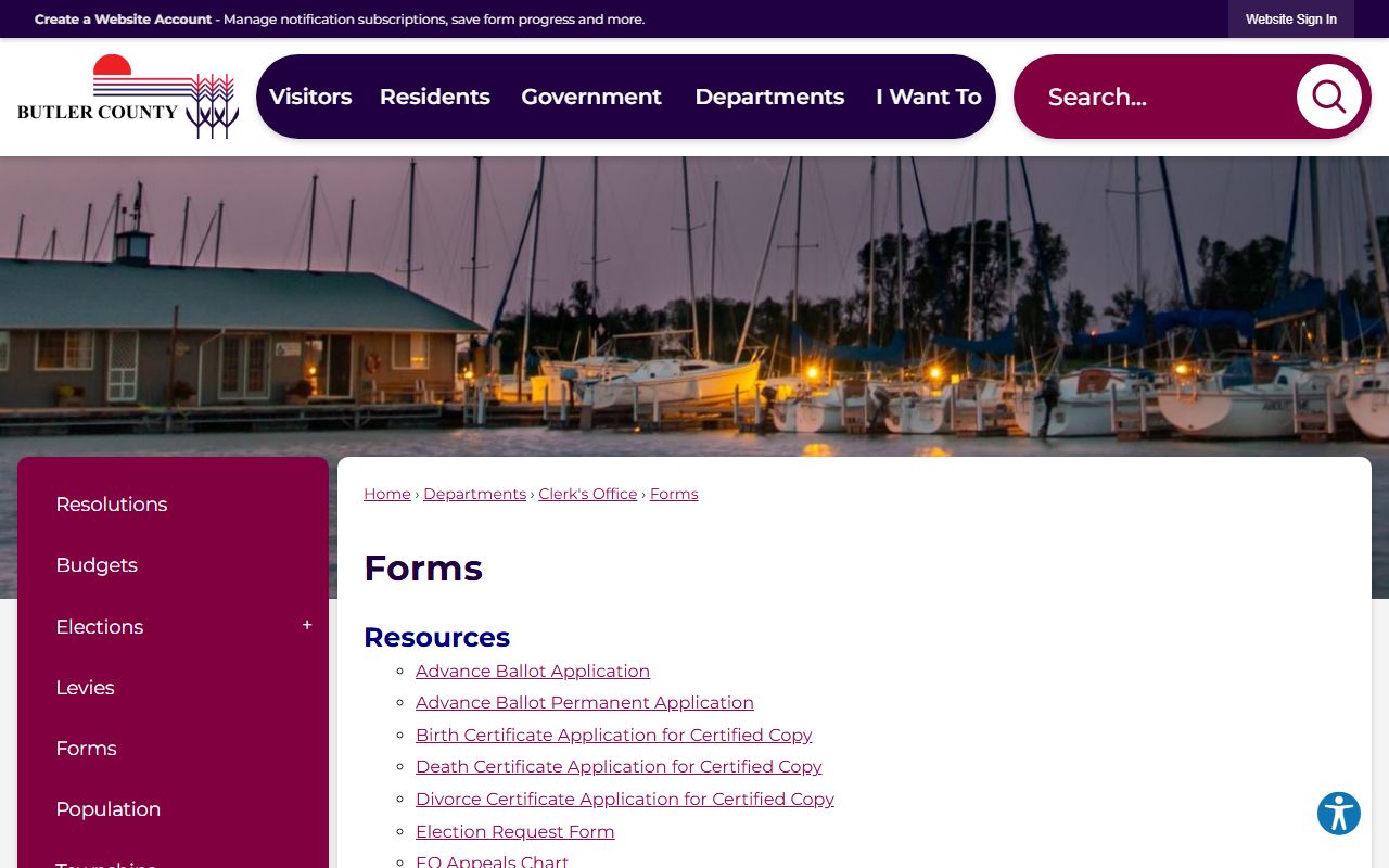 Butler County District Court records and county forms page
