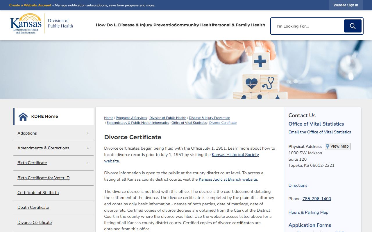 Butler County divorce records KDHE divorce certificate source